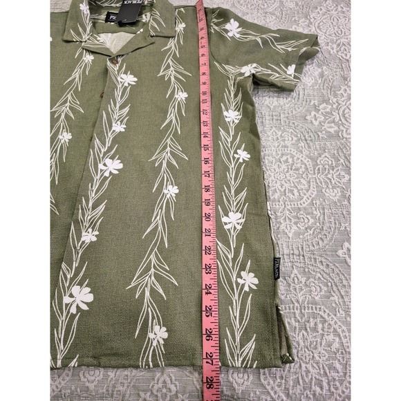 Mens Olive Green Floral Print Short Sleeve Button Up Shirt Medium - Picture 4 of 5
